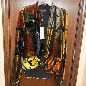 Caroline Constas Velvet Jacket in Black, Orange, and Gold